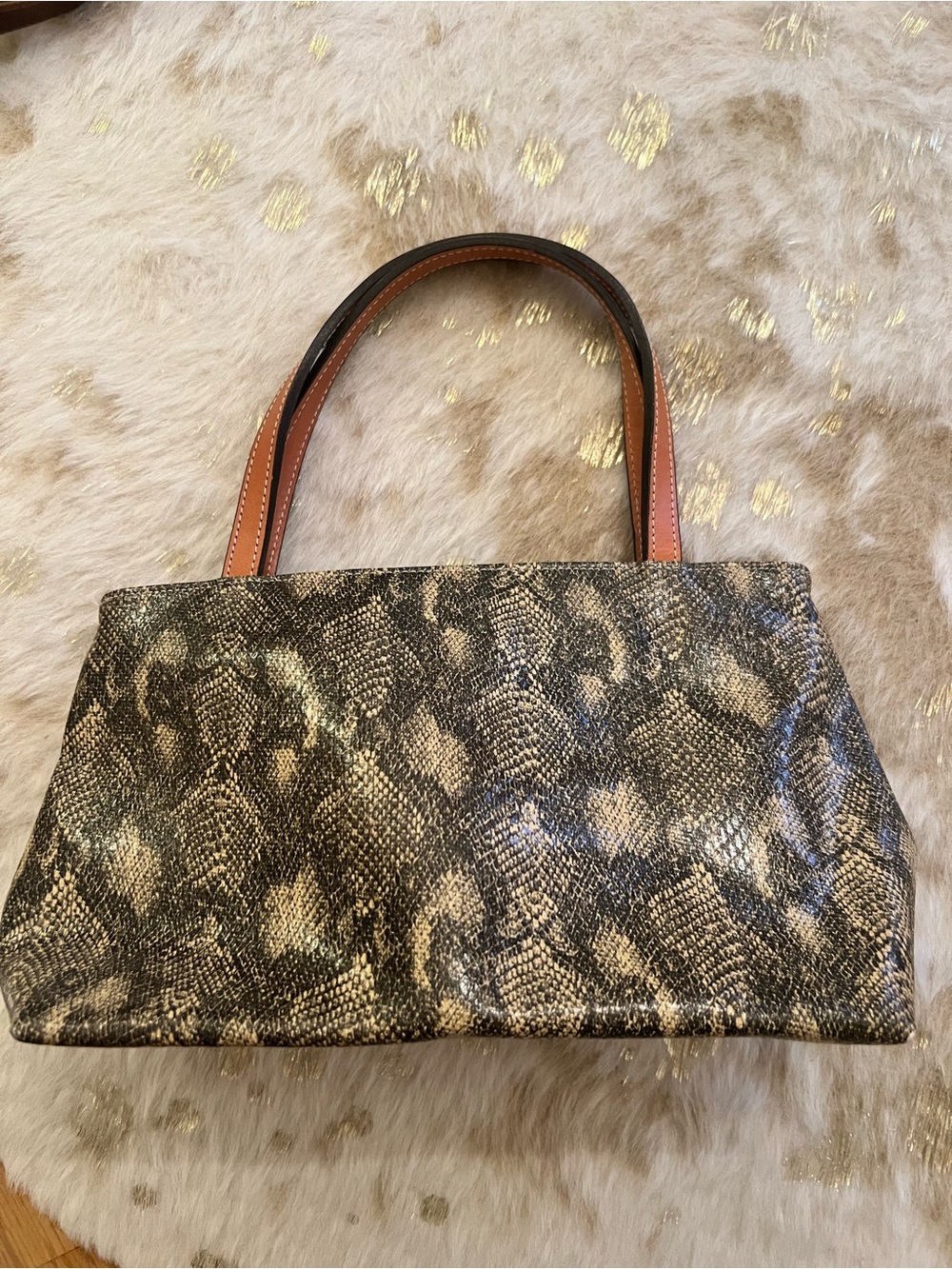 Maxx New York Snake-Print Shoulder Bag with Brown Handles